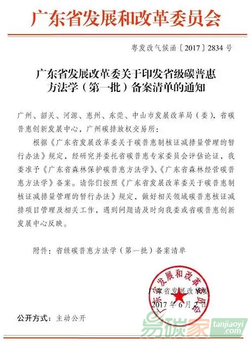 廣東省發(fā)展改革委關(guān)于印發(fā)省級碳普惠方法學（第一批）備案清單的通知